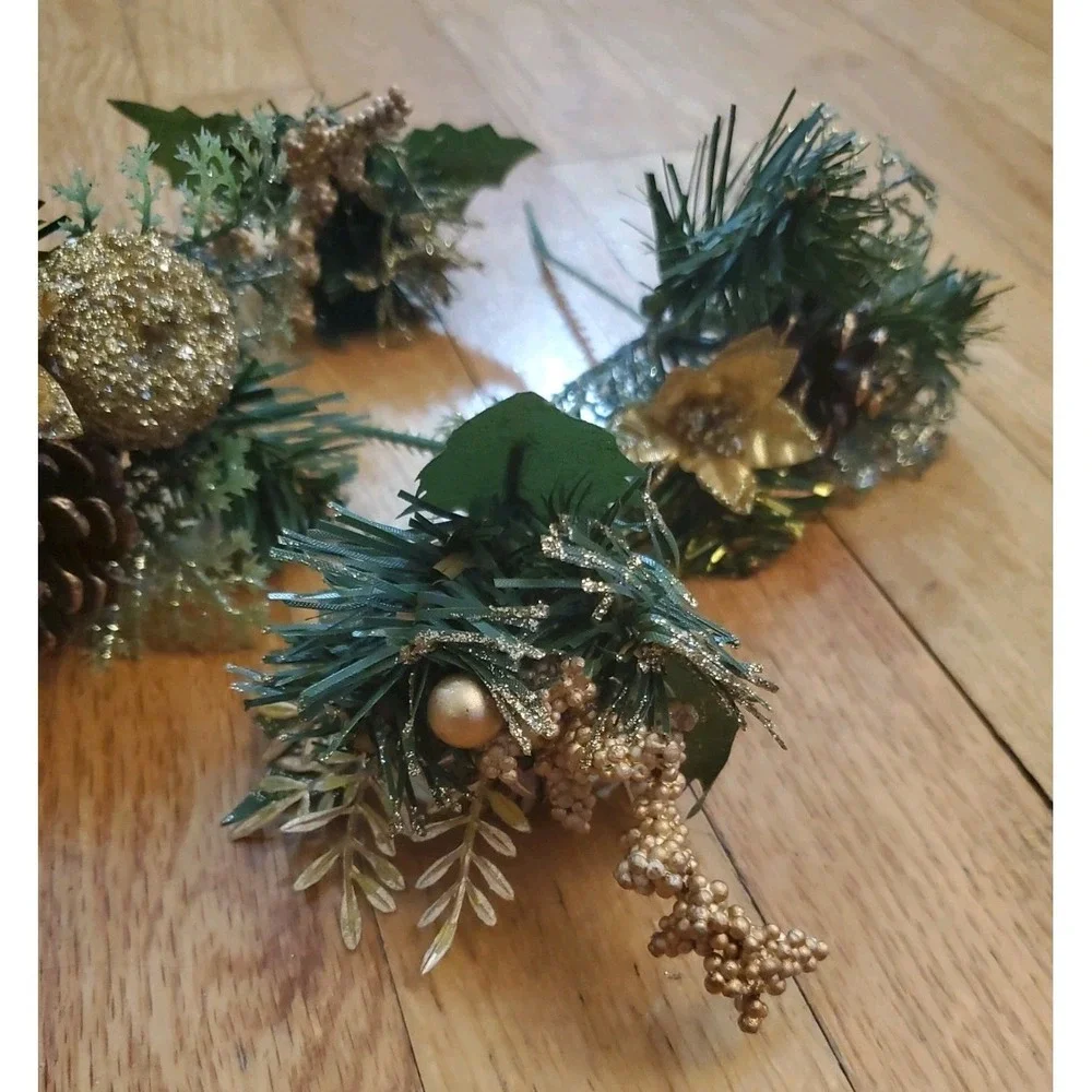 Artificial Pine Stem Fake Pine Cone Glitter Fruit Apple Gold Details Floral Pick